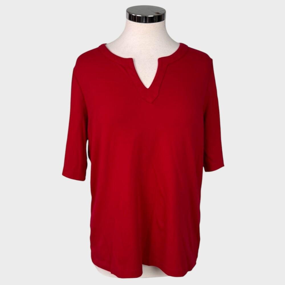 Lands' End Large 14-16 Red Short Sleeve Notch Neck Shirt Cotton Polyester